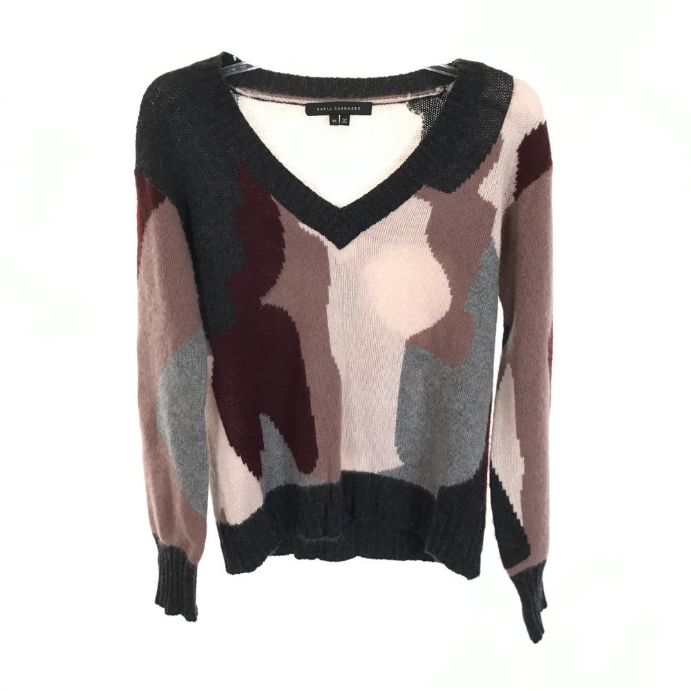 Womens Size XS Skull Cashmere Cayenne V-neck Camo Sweater in Mid Grey Camo - Picture 5 of 7